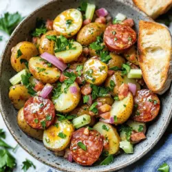 If you’re looking to elevate your meal with a dish that’s both hearty and full of flavor, look no further than Zesty German Potato Salad with Kielbasa. This delightful recipe combines tender potatoes with the savory goodness of kielbasa, creating a satisfying side dish or main course that is perfect for any occasion. Whether you're hosting a summer barbecue, planning a cozy family dinner, or simply craving a taste of Germany, this potato salad offers a tangy twist on the classic dish that will leave your guests asking for seconds.