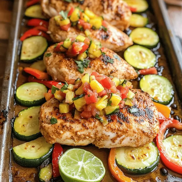 Imagine a dish that encapsulates the vibrant, sun-soaked flavors of the tropics while offering a healthful, satisfying meal for any occasion. The "Tropical Delight: Sheet Pan Chicken with Pineapple Salsa" is that dish—a culinary celebration of fresh ingredients that not only delight the palate but also nourish the body. This recipe brings together tender chicken breasts, a lively pineapple salsa, and a medley of colorful vegetables, all cooked harmoniously on a single sheet pan.