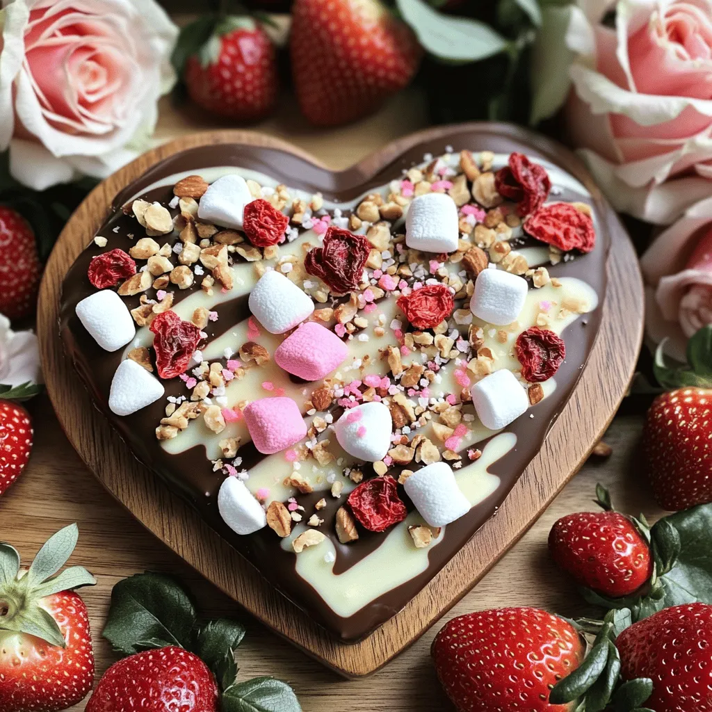 To make delicious Valentine’s Day bark, you need simple ingredients. The main ingredients for chocolate bark include dark chocolate chips and white chocolate chips. For this recipe, use 1 cup of each type. This mix gives a nice contrast in taste and color.