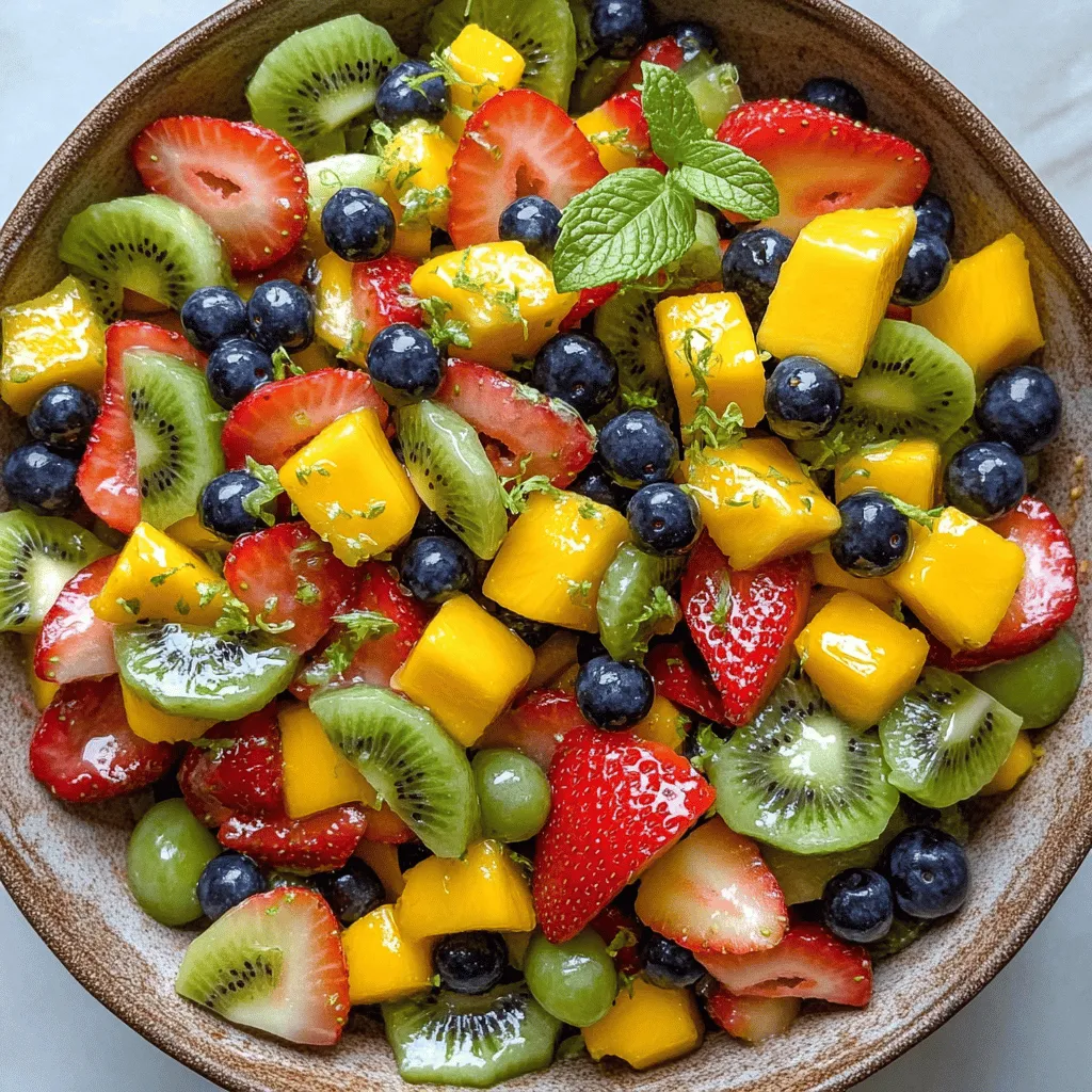 To make a rainbow fruit salad, start by choosing colorful fruits. You can include strawberries, blueberries, green grapes, kiwi, pineapple, and mango. These fruits create a vibrant mix that looks great and tastes fresh. Each fruit adds its color and flavor, making your dish stunning and delicious.