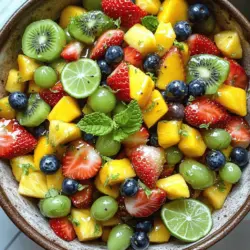 To make a rainbow fruit salad, start by choosing colorful fruits. You can include strawberries, blueberries, green grapes, kiwi, pineapple, and mango. These fruits create a vibrant mix that looks great and tastes fresh. Each fruit adds its color and flavor, making your dish stunning and delicious.