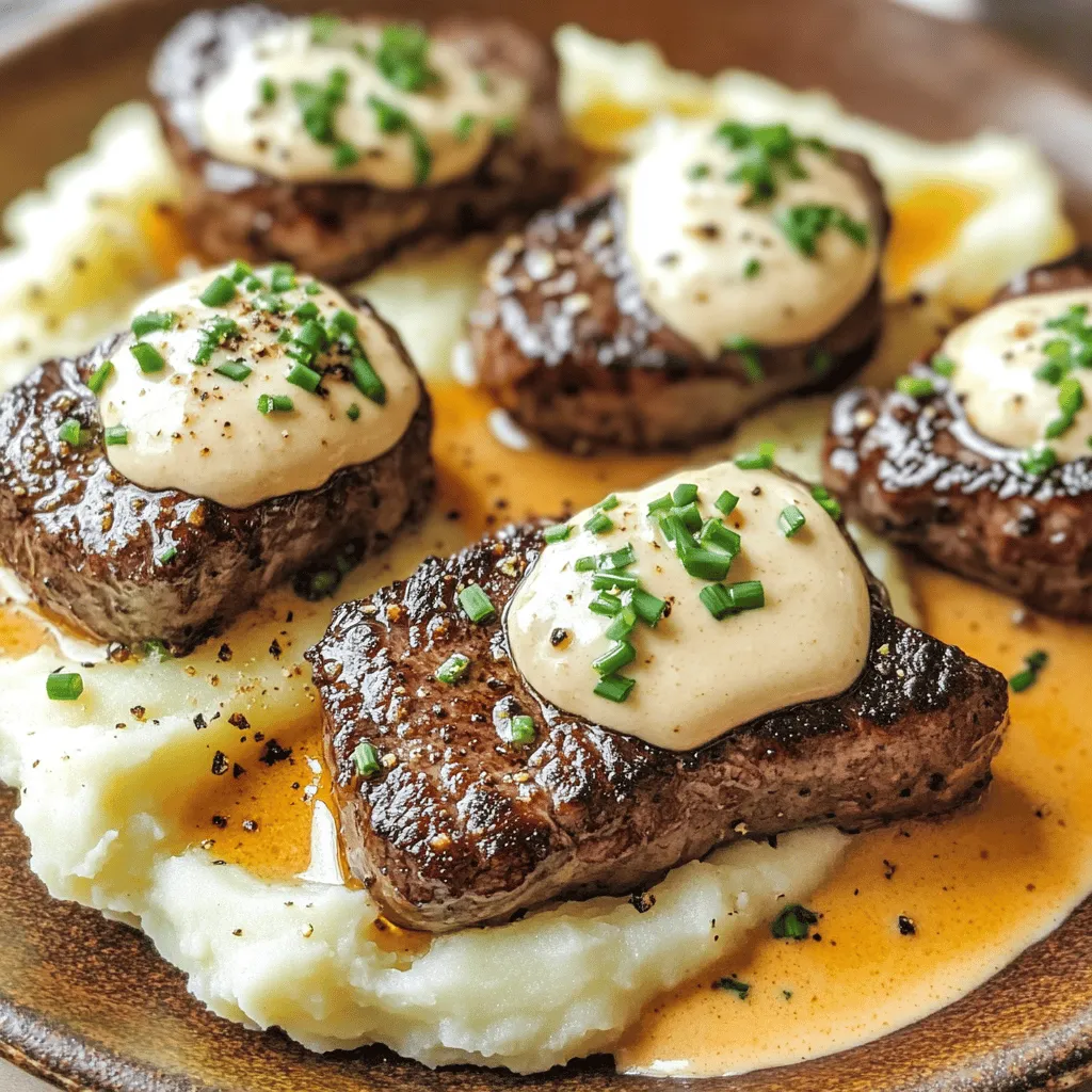 To make creamy garlic butter steak bites with mashed potatoes, you need fresh, quality ingredients. The main star is the sirloin steak, which you should cut into bite-sized pieces. This cut is tender and flavorful, perfect for a quick cook. Aim for one pound to ensure enough for everyone.