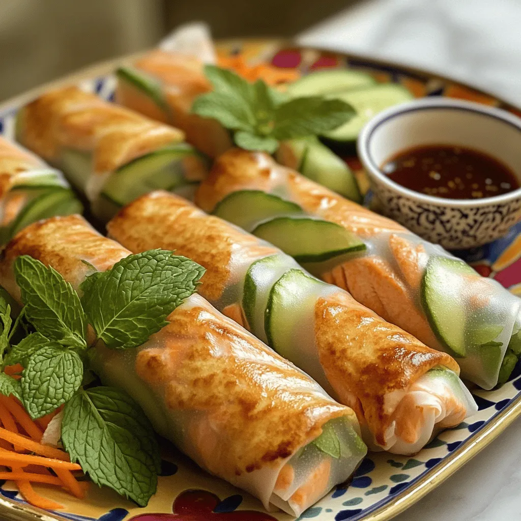 To make fresh Vietnamese spring rolls, you need several key ingredients. The main star is the salmon. You can use 200g of fresh salmon fillet. Cut it into thin strips for easy rolling. The rice paper sheets are also crucial. You need 8 sheets to wrap your fillings.