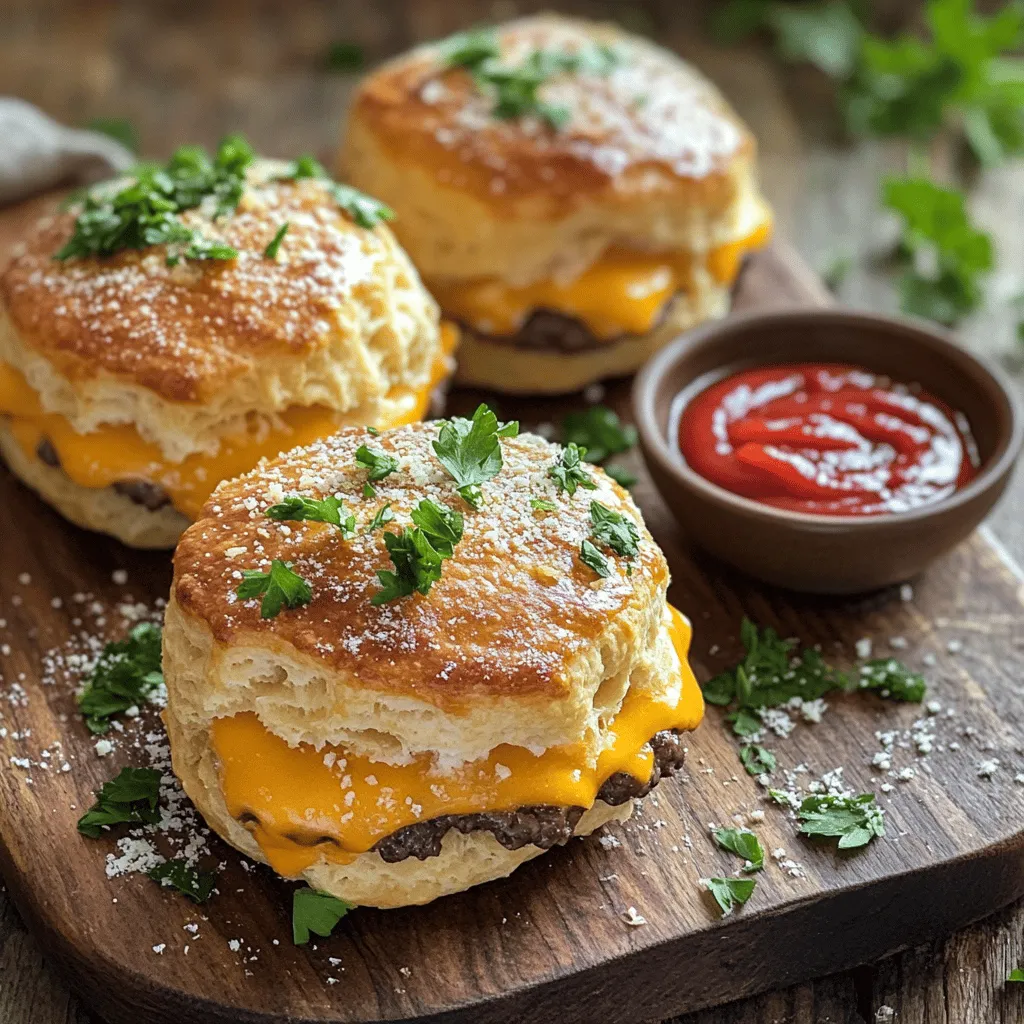 Garlic Parmesan cheeseburger bombs are tasty snacks filled with beef and cheese. They are wrapped in soft biscuit dough. When baked, they become golden and crispy. These bombs burst with flavor in every bite. You get savory beef, melted cheese, and a hint of garlic.