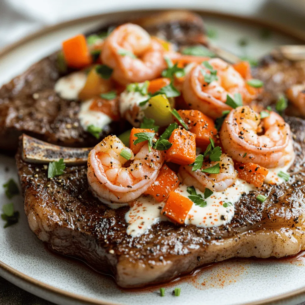 The key to a great steak with creamy Cajun shrimp sauce lies in its ingredients. First, you need two ribeye steaks. They should be about one inch thick. Ribeye gives you rich flavor and tenderness. Salt and black pepper are essential for seasoning the steak. They enhance the natural taste.