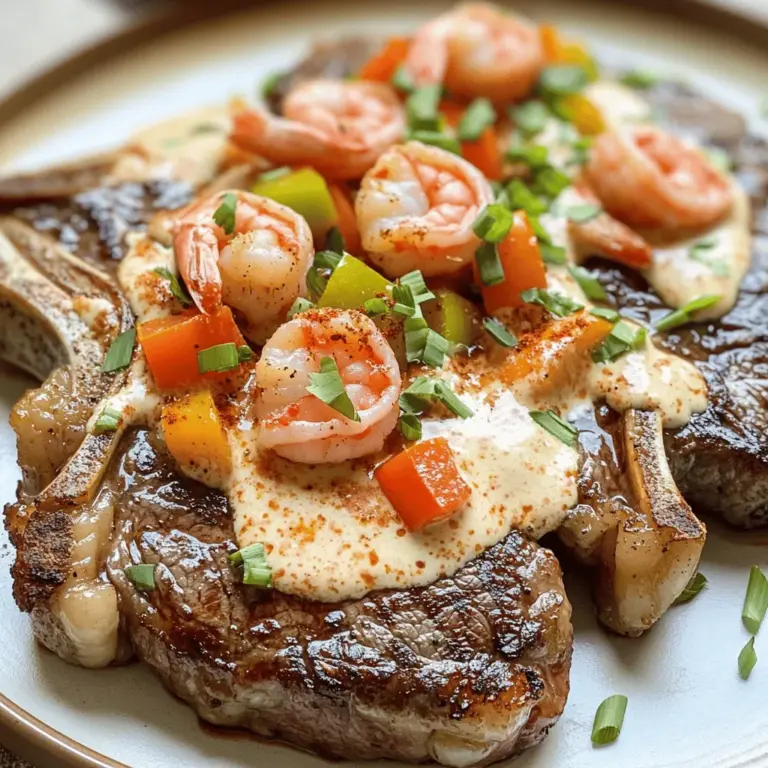 The key to a great steak with creamy Cajun shrimp sauce lies in its ingredients. First, you need two ribeye steaks. They should be about one inch thick. Ribeye gives you rich flavor and tenderness. Salt and black pepper are essential for seasoning the steak. They enhance the natural taste.