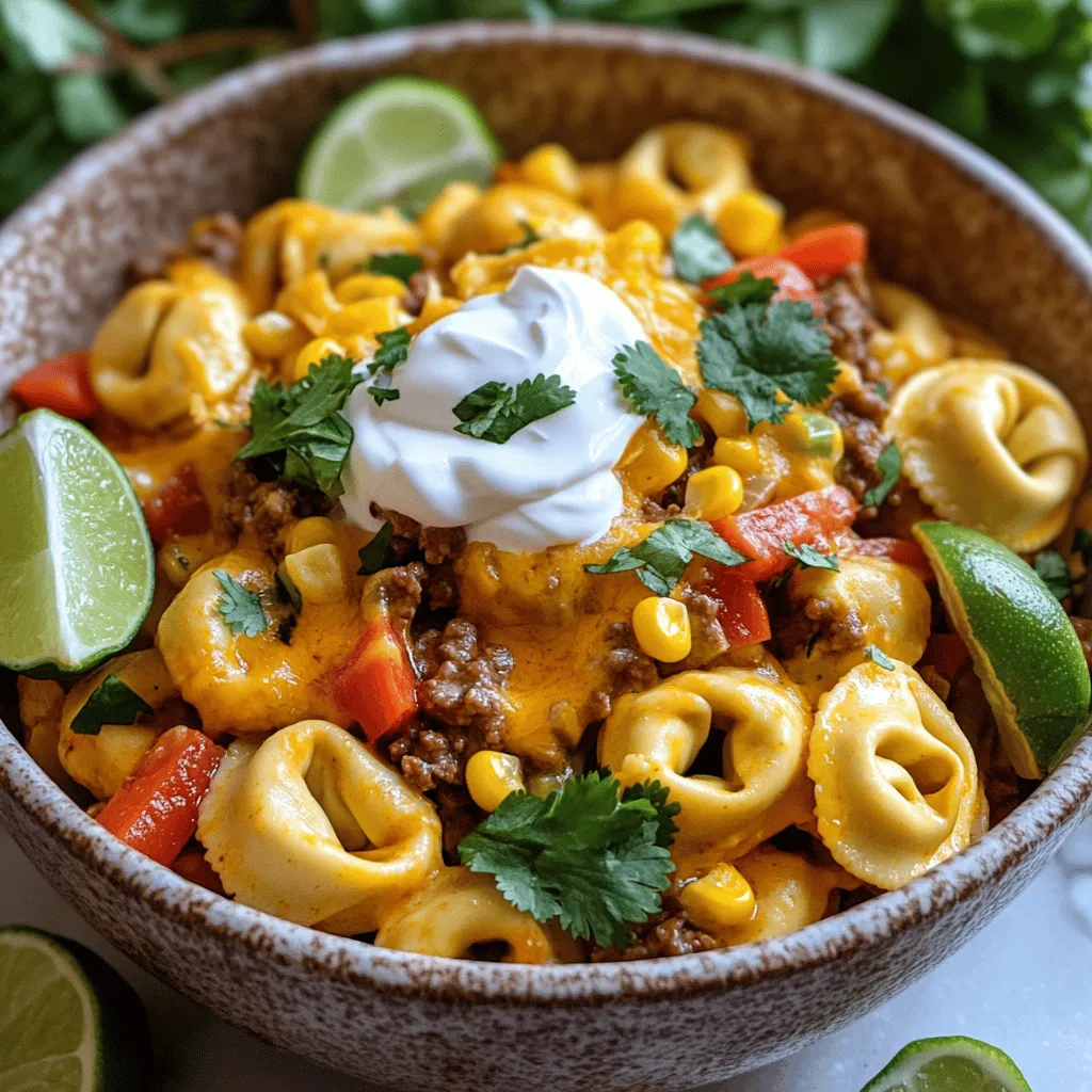 To make Taco Tortellini, you need several key ingredients. First, you need cheese tortellini. You can use fresh or frozen tortellini. Next, choose a protein: ground beef or turkey works well.