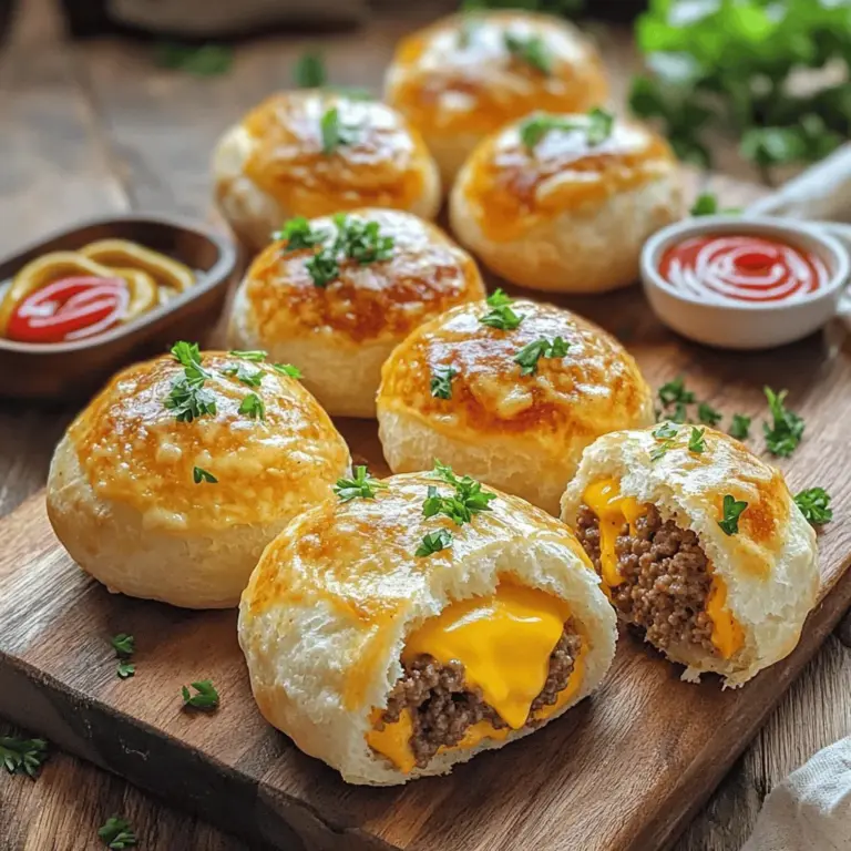 To make garlic parmesan cheeseburger bombs, you need a few key ingredients. You will need 1 lb of ground beef, 1 cup of shredded cheddar cheese, and 1/2 cup of grated Parmesan cheese. You also need 1/4 cup of softened cream cheese and 1 clove of minced garlic. Don't forget 1 teaspoon of onion powder, 1 teaspoon of Worcestershire sauce, and salt and pepper to taste. You will use 1 can of refrigerated biscuit dough and 2 tablespoons of melted butter. Finally, add 1 tablespoon of chopped fresh parsley for garnish.