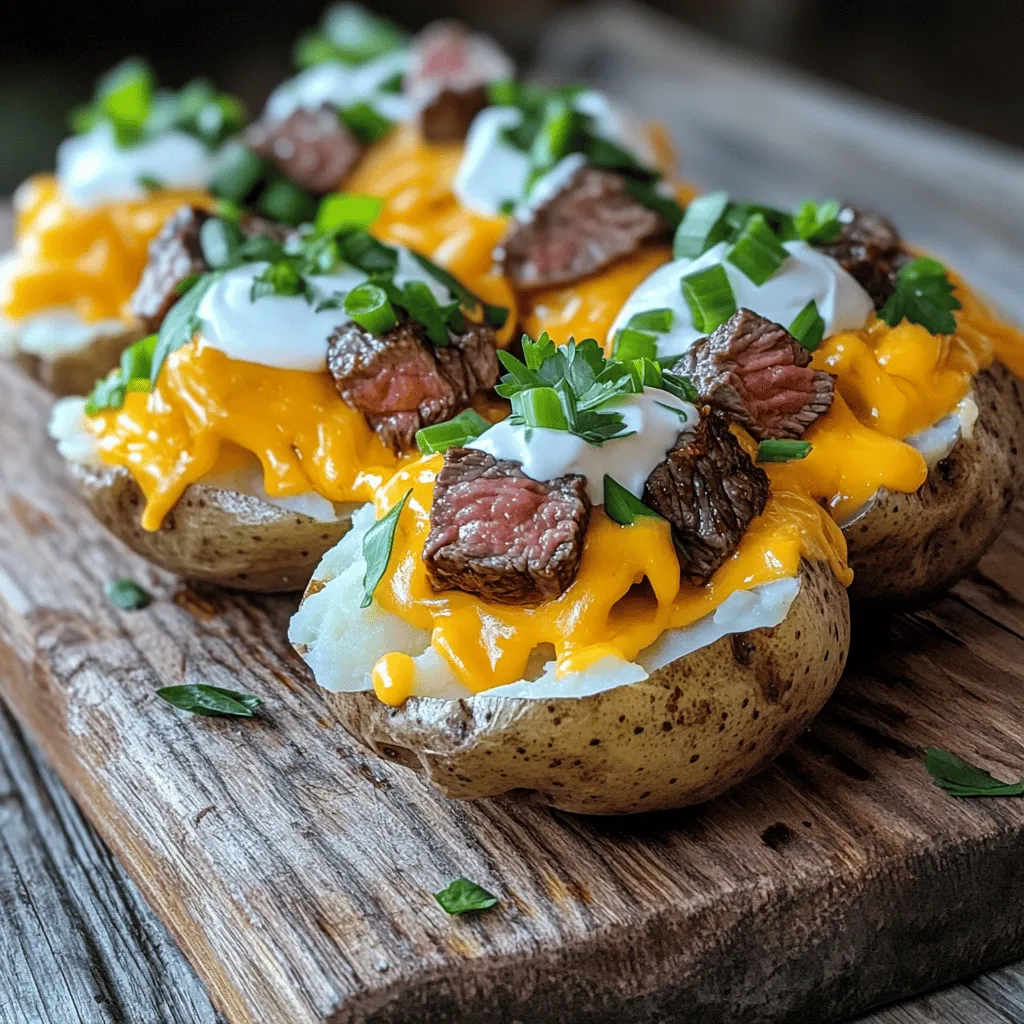 To create a loaded baked potato with juicy steak bites, you need a few key ingredients. The star of the dish is the potato. I recommend using medium-sized russet potatoes. They are fluffy inside and have a great skin. This makes them perfect for baking.