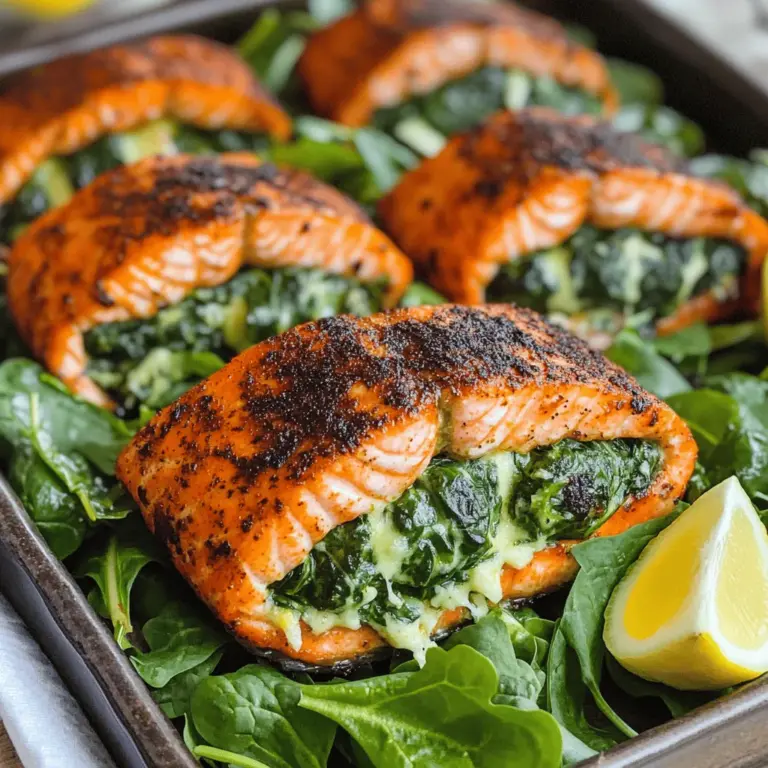 To make blackened salmon stuffed with spinach and Parmesan, you need a few key ingredients. First, gather four skinless salmon fillets. They should be fresh and firm for the best taste. You also need two cups of fresh spinach, chopped into small pieces. This will add color and nutrition to your dish.