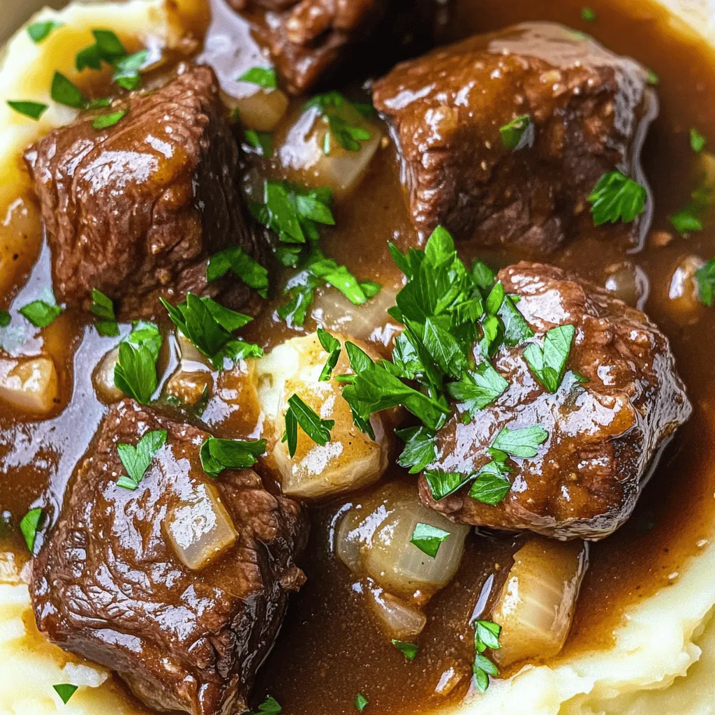 Beef tips with gravy are small pieces of tender beef cooked in a rich sauce. This dish is a comfort food favorite for many. It warms you up and satisfies your hunger. The savory flavor and tender texture make it special.