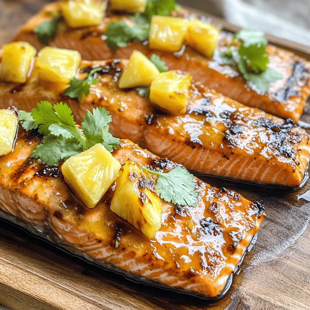 The Honey Pineapple Salmon recipe is simple and packed with flavor. The main ingredient is salmon. Salmon is rich in omega-3 fatty acids, which are good for your heart. It also has protein, vitamins, and minerals. Eating salmon can help keep you healthy.