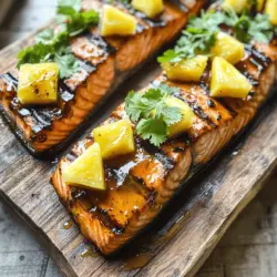 The Honey Pineapple Salmon recipe is simple and packed with flavor. The main ingredient is salmon. Salmon is rich in omega-3 fatty acids, which are good for your heart. It also has protein, vitamins, and minerals. Eating salmon can help keep you healthy.