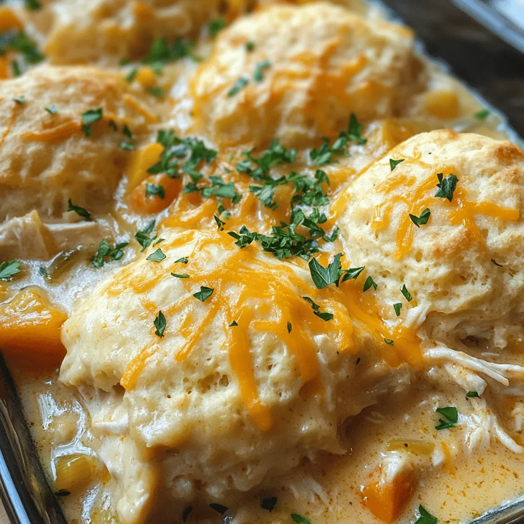 To make a chicken dumpling casserole, you need simple and tasty ingredients. Start with 3 cups of cooked chicken. Shredded chicken works best. Next, grab 1 can of cream of chicken soup. This adds creaminess to the dish. You will also need 1 cup of chicken broth for more flavor.