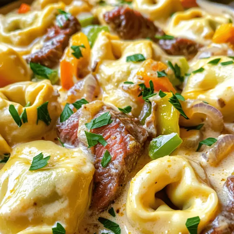 The main ingredients in Savory Cheesesteak Tortellini are cheese tortellini and sirloin steak. You can use store-bought or homemade cheese tortellini. Both options taste great in this dish.