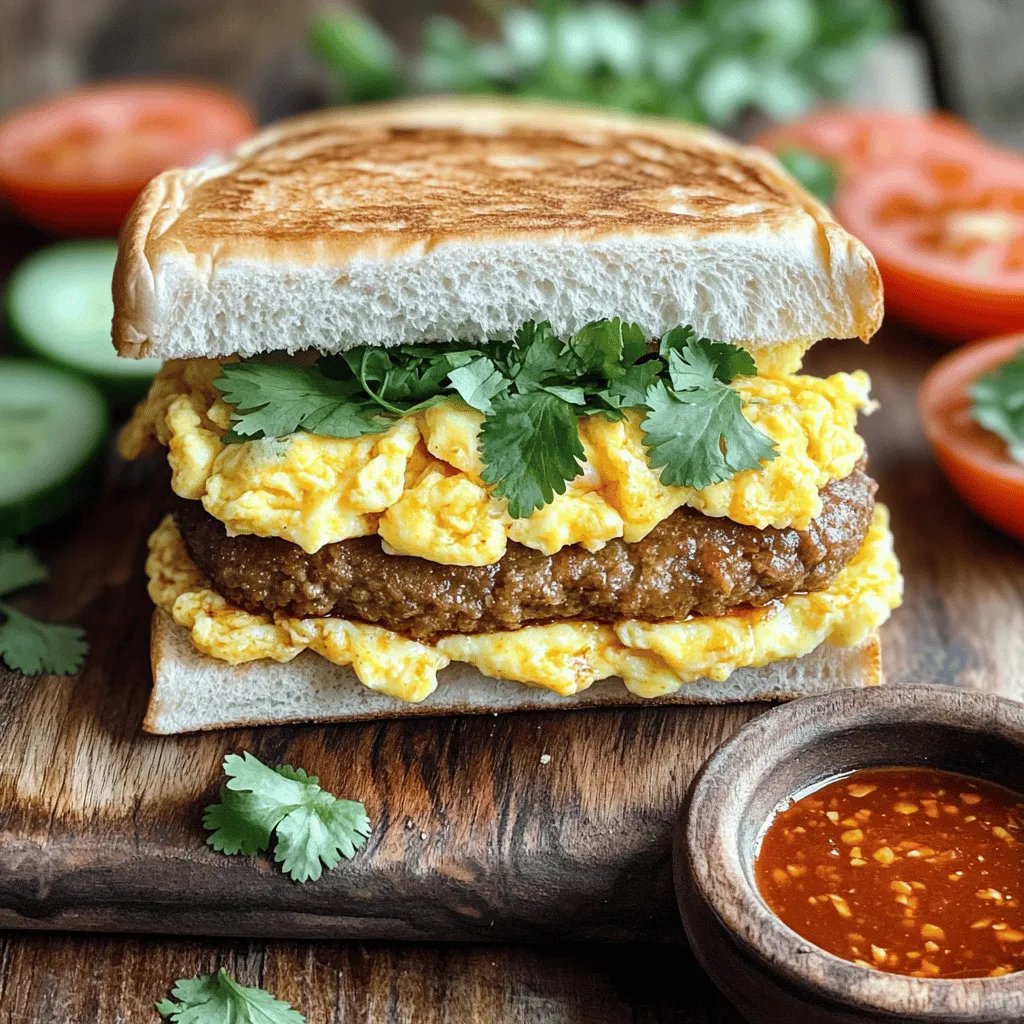 To make a tasty roti John, you need a few key ingredients. First, get four pieces of soft bread. A baguette or thick white bread works best. You will also need 300 grams of ground beef or chicken. Two large eggs add great flavor and texture. Don't forget one small onion, finely chopped. For seasoning, use one tablespoon of soy sauce, one teaspoon of chili sauce, one teaspoon of garlic powder, and one teaspoon of pepper. Salt brings out all the flavors. You will need two tablespoons of cooking oil for frying. Fresh cilantro or parsley adds a nice finish. Optional sliced tomatoes and cucumbers are great for serving.