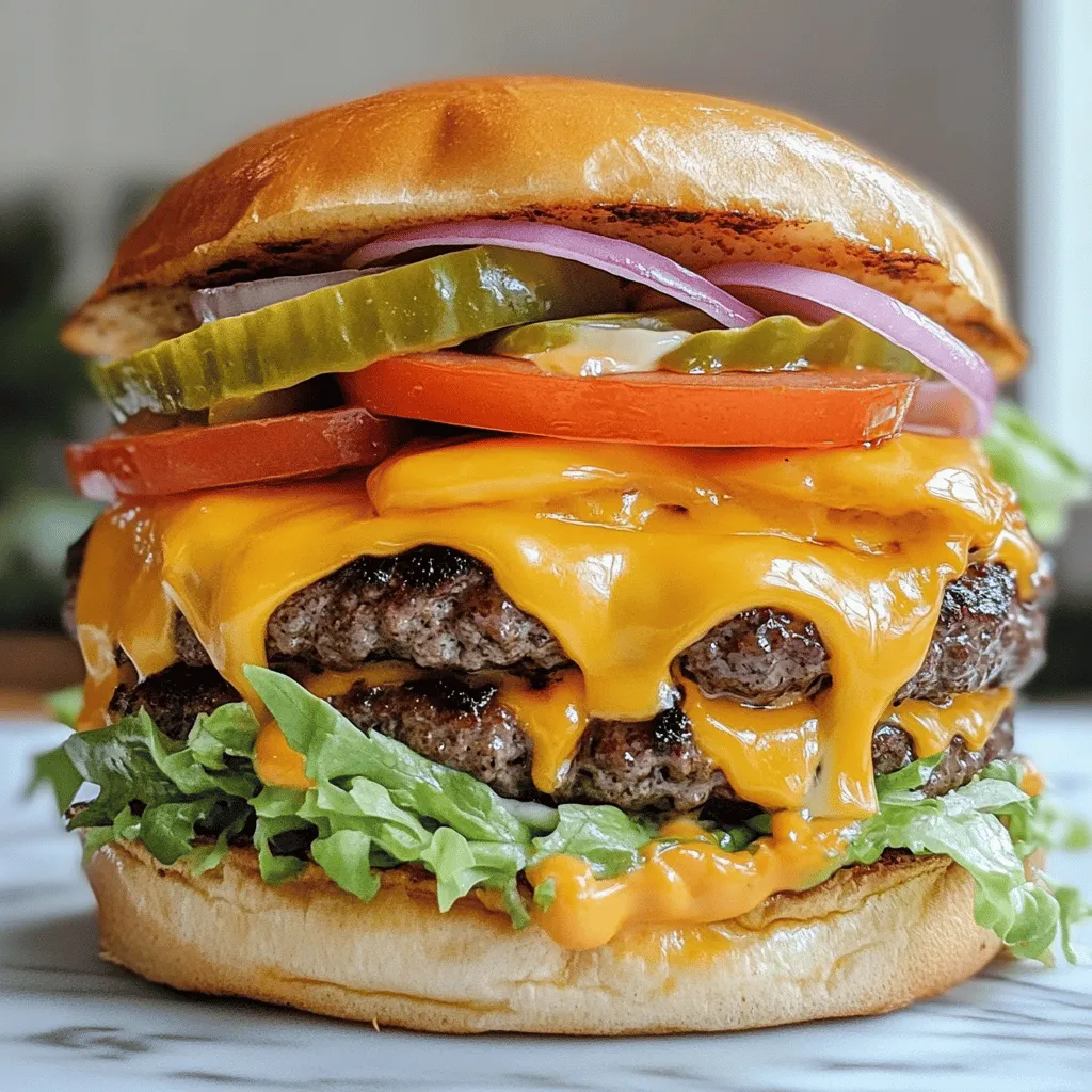 When making a double cheesy smash burger, the right ingredients matter a lot. First, I recommend using an 80/20 blend of ground beef. This mix has the right fat content. It gives flavor and keeps the burger juicy. You want to use about 1 pound for four burgers.