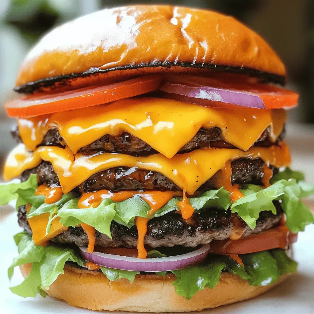 When making a double cheesy smash burger, the right ingredients matter a lot. First, I recommend using an 80/20 blend of ground beef. This mix has the right fat content. It gives flavor and keeps the burger juicy. You want to use about 1 pound for four burgers.