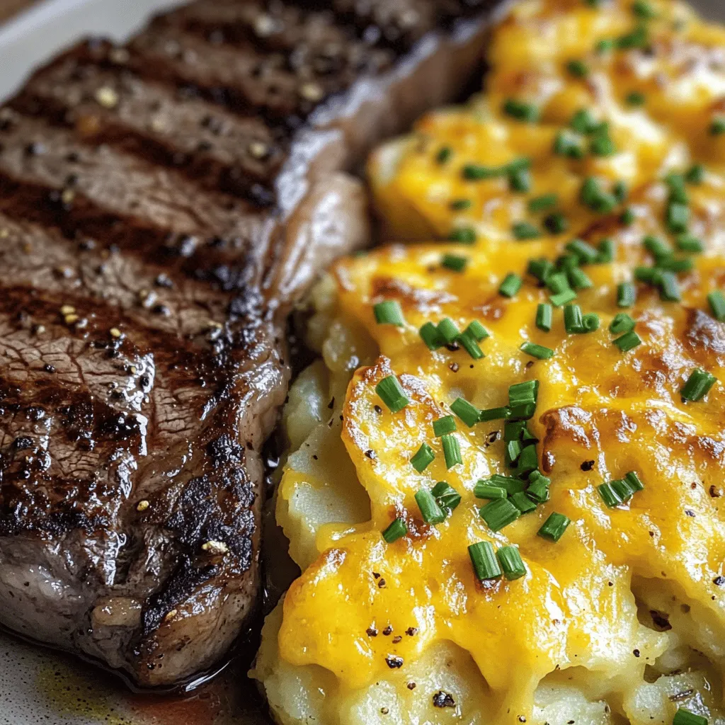 When you cook ribeye steak with cheesy scalloped potatoes, the right ingredients matter. First, choose two ribeye steaks, about one inch thick. They should be fresh and marbled for flavor. Season them with salt, black pepper, garlic powder, and smoked paprika. This mix brings out the best in the meat.