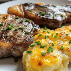 When you cook ribeye steak with cheesy scalloped potatoes, the right ingredients matter. First, choose two ribeye steaks, about one inch thick. They should be fresh and marbled for flavor. Season them with salt, black pepper, garlic powder, and smoked paprika. This mix brings out the best in the meat.