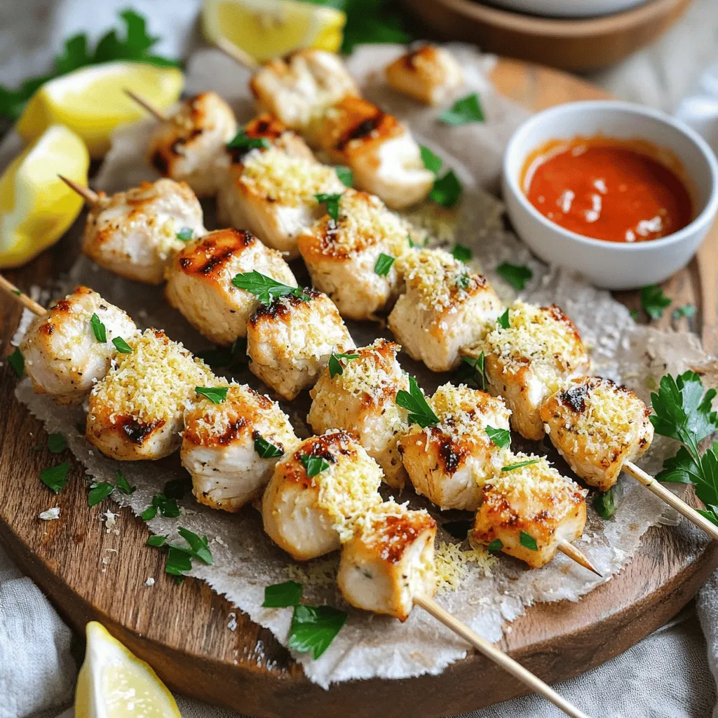 Garlic Parmesan chicken skewers are a tasty treat made from juicy chicken. They bring together garlic, cheese, and herbs for a flavor boost. The key ingredients in this dish include boneless chicken breasts, grated Parmesan cheese, and fresh garlic. I love how these flavors blend to create a mouth-watering skewer.