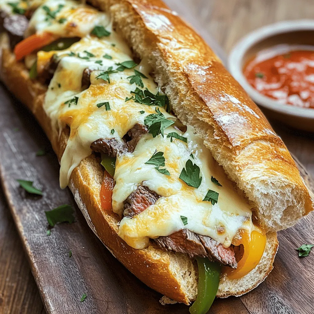 To make the best Philly cheesesteak cheesy bread, you need a few key ingredients. First, you want a large ciabatta loaf. This bread gives a nice crust and soft inside. Next, use one pound of ribeye steak, thinly sliced. Ribeye has great flavor and tenderness.