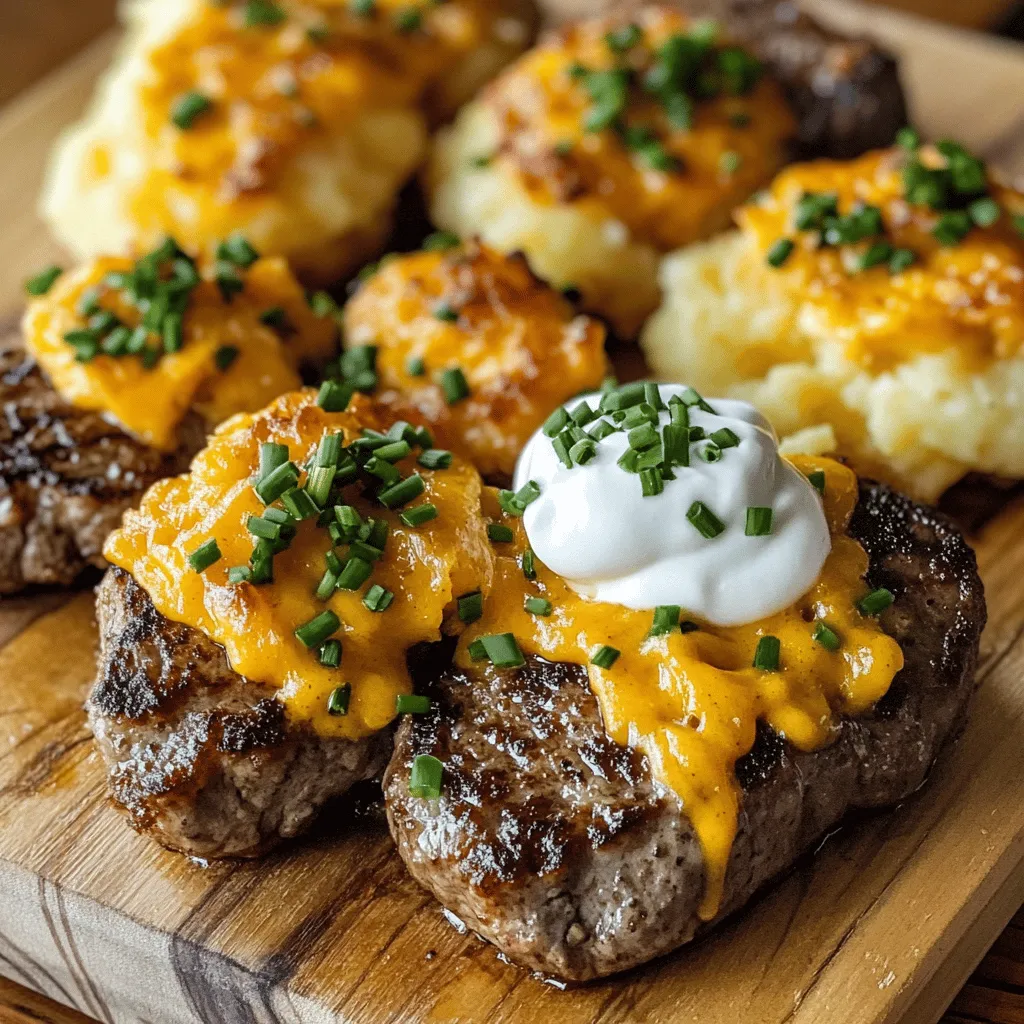 To make garlic butter steak bites and crispy cheddar smashed potatoes, you need a few key ingredients. The main star is sirloin steak. This cut is tender and has great flavor. You want to cube it into bite-size pieces for easy cooking.