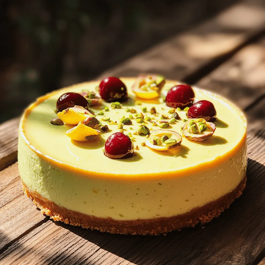 To create a delicious lemon-lime cherry pistachio cheesecake, gather the right cheesecake ingredients. This recipe uses simple items that blend well together.