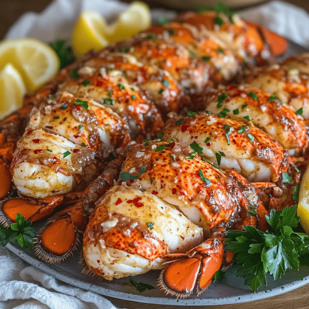 The garlic butter lobster tail recipe needs simple yet fresh ingredients. You will need four lobster tails, which are the star of the dish. Look for tails that are firm and have a nice color. They should smell like the sea, not fishy.