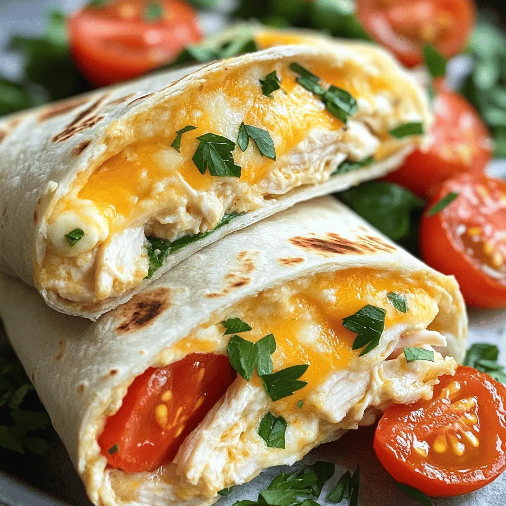 To make cheesy garlic chicken wraps, you need some key ingredients. First, use cooked chicken. I love rotisserie chicken for its ease and taste. You can also use grilled chicken. Next, go for mozzarella cheese. It melts beautifully and adds the right flavor. Cream cheese helps bind everything together and gives a rich taste.