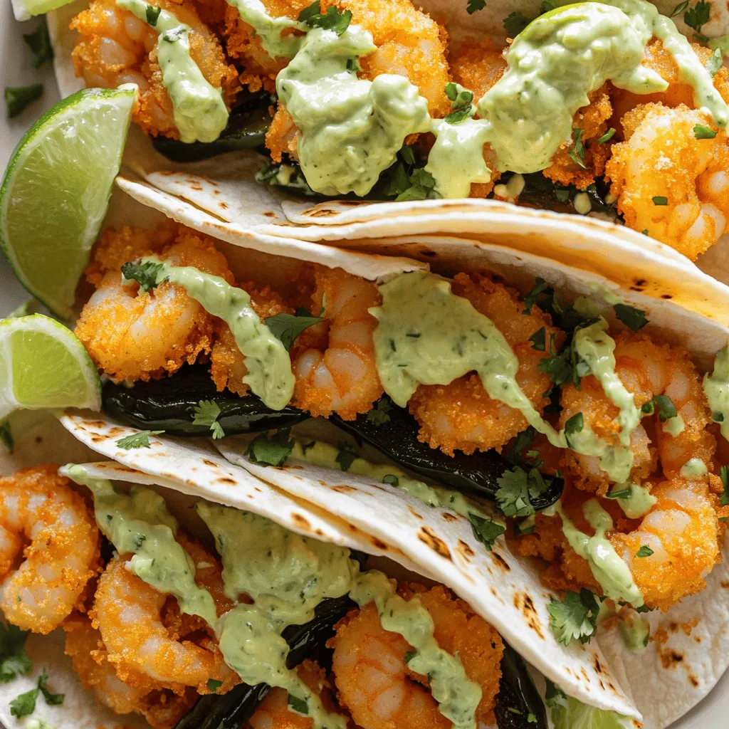 When making crispy shrimp tacos, you need fresh, high-quality ingredients. The key items include shrimp, poblano peppers, and tortillas. Let's dive into those.