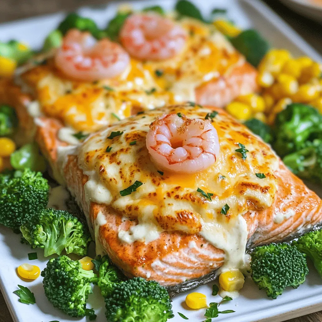 Salmon and shrimp are the stars of this dish. They give it flavor and richness.