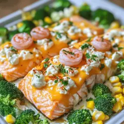 Salmon and shrimp are the stars of this dish. They give it flavor and richness.