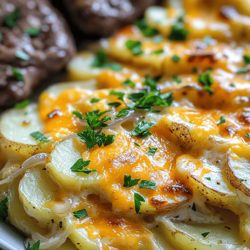 To make scalloped potatoes with savory beef cutlets, you need fresh ingredients. For the scalloped potatoes, gather 4 large russet potatoes, 2 cups of heavy cream, and 2 cups of sharp cheddar cheese. You'll also need 1 medium onion, 3 cloves of garlic, and some herbs like thyme and paprika. Don't forget salt and pepper for seasoning. For the beef cutlets, get 4 cutlets, olive oil, and unsalted butter.