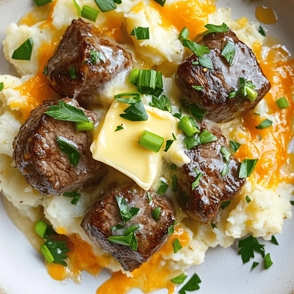 To make garlic butter steak bites and cheesy smashed potatoes, you need some key ingredients. Choosing high-quality items will make your dish shine.