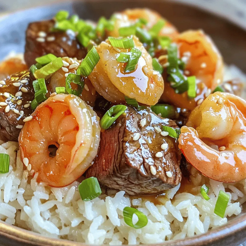 To make savory steak bites and shrimp, you need fresh, quality ingredients. This dish shines with just a few key components.