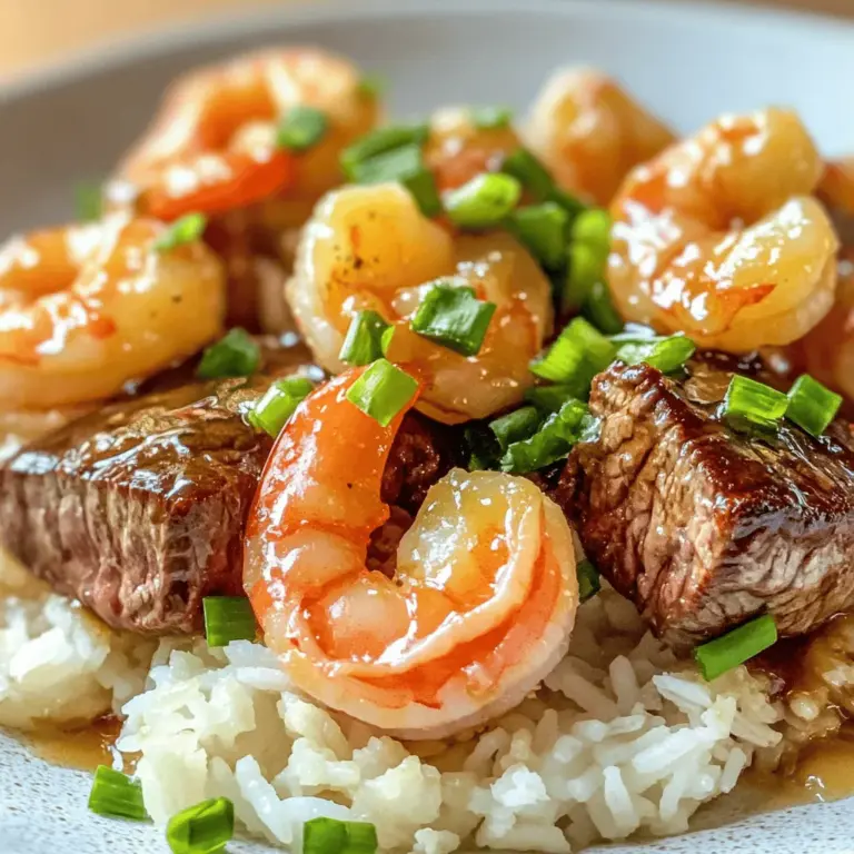 To make savory steak bites and shrimp, you need fresh, quality ingredients. This dish shines with just a few key components.