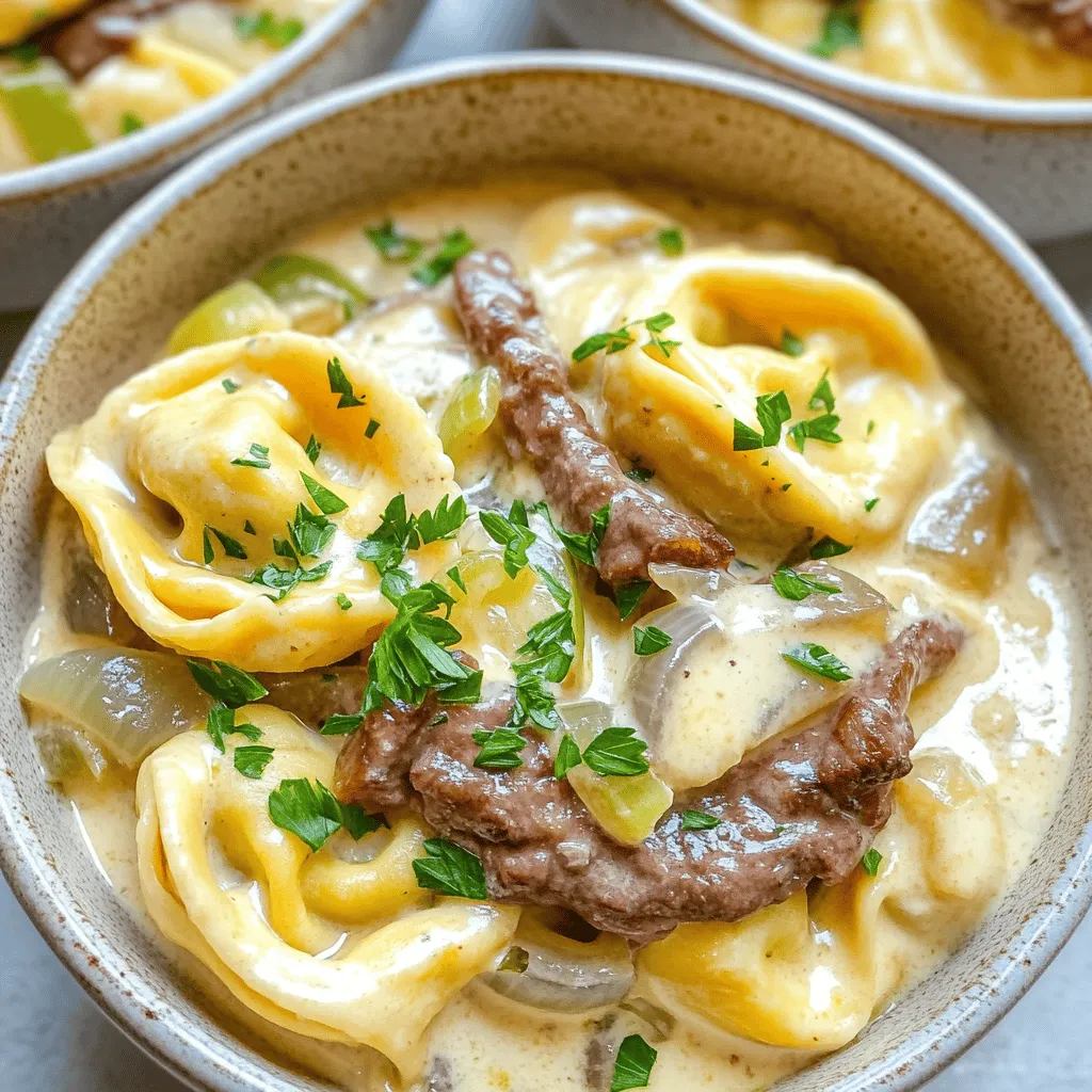 To make savory cheesesteak tortellini, you need some key ingredients. First, choose cheese tortellini, either store-bought or homemade. The cheese tortellini adds a rich flavor and a fun texture. You can find it easily at grocery stores.