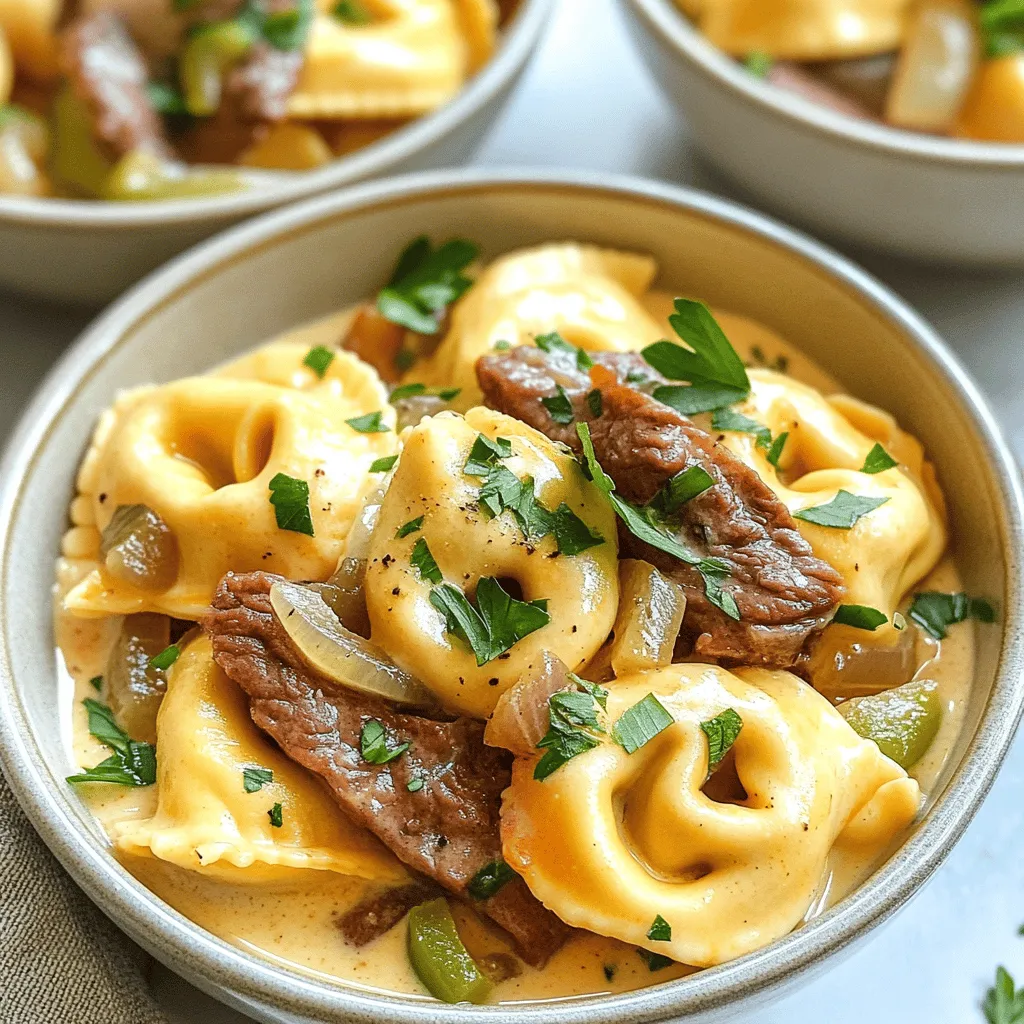 To make savory cheesesteak tortellini, you need some key ingredients. First, choose cheese tortellini, either store-bought or homemade. The cheese tortellini adds a rich flavor and a fun texture. You can find it easily at grocery stores.