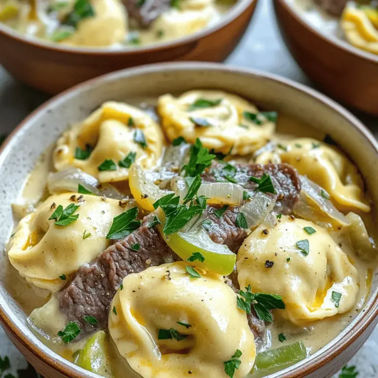 To make savory cheesesteak tortellini, you need some key ingredients. First, choose cheese tortellini, either store-bought or homemade. The cheese tortellini adds a rich flavor and a fun texture. You can find it easily at grocery stores.