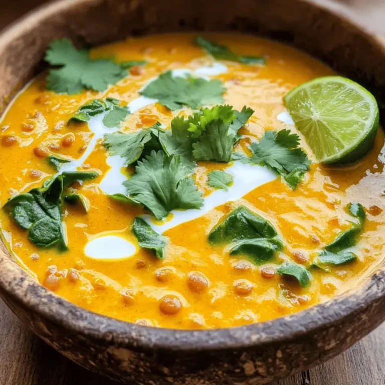 To create a delicious creamy coconut curry lentil soup, you need some key ingredients. The first is red lentils. They cook quickly and add a lovely texture. You will also need onion, garlic, and ginger for flavor. These aromatics form a tasty base for the soup.