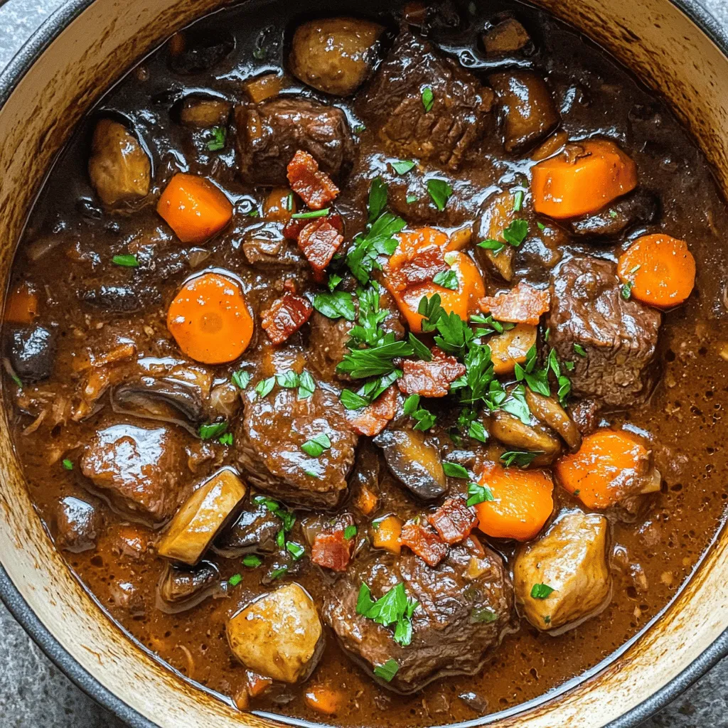 To make a great beef bourguignon, you need key ingredients. The best cuts of beef for stew are usually beef chuck or brisket. They have a good amount of fat, which gives flavor and tenderness. I prefer beef chuck for its rich taste and texture.