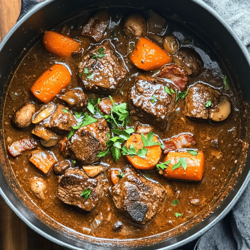 To make a great beef bourguignon, you need key ingredients. The best cuts of beef for stew are usually beef chuck or brisket. They have a good amount of fat, which gives flavor and tenderness. I prefer beef chuck for its rich taste and texture.