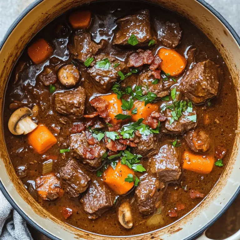 To make a great beef bourguignon, you need key ingredients. The best cuts of beef for stew are usually beef chuck or brisket. They have a good amount of fat, which gives flavor and tenderness. I prefer beef chuck for its rich taste and texture.