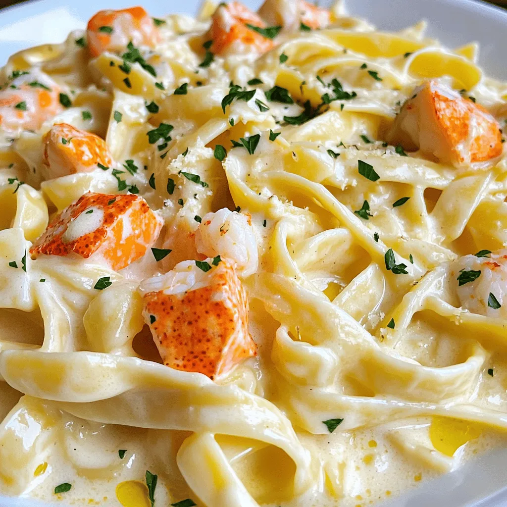 The main items in a cajun lobster alfredo recipe are seafood, pasta, and sauce. You need a lobster tail, crab meat, and salmon. These three seafood types give great taste and texture. Each brings its unique flavor to the dish.