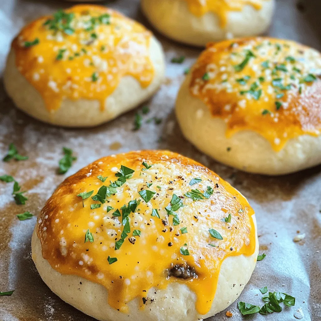 Garlic Parmesan cheeseburger bombs are tasty bites filled with savory goodness. They combine ground beef, cheese, and garlic, all wrapped in soft pizza dough. Each bomb bursts with flavor in every bite.