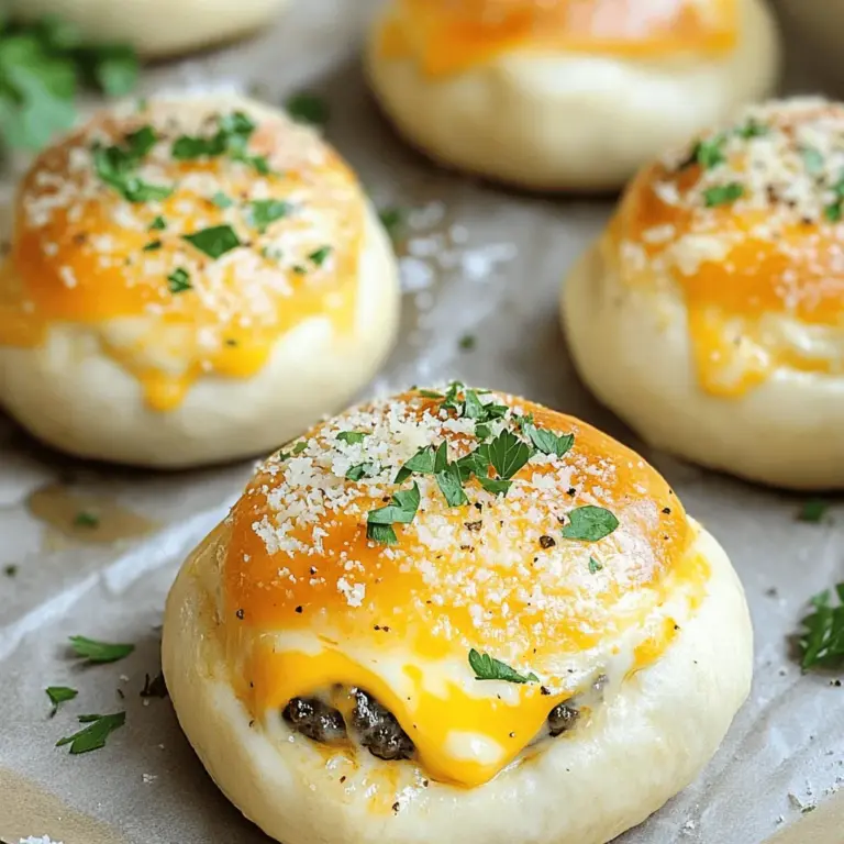 Garlic Parmesan cheeseburger bombs are tasty bites filled with savory goodness. They combine ground beef, cheese, and garlic, all wrapped in soft pizza dough. Each bomb bursts with flavor in every bite.