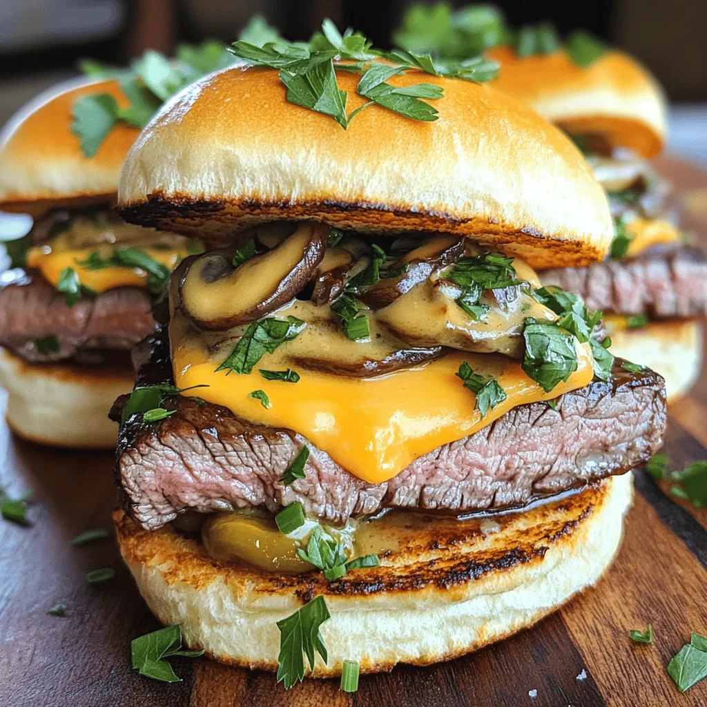 To make Cowboy Butter Steak Sliders, you need a few key ingredients. First, grab 1 pound of flank steak. This cut is perfect for sliders because it is tender and flavorful. You will also need salt and pepper to season the steak. Next, add 1 cup of sliced mushrooms. Shiitake or cremini mushrooms work well. You’ll need 1/2 cup of shredded cheddar cheese for that creamy taste. For the buns, pick up 4 slider buns to hold everything together.