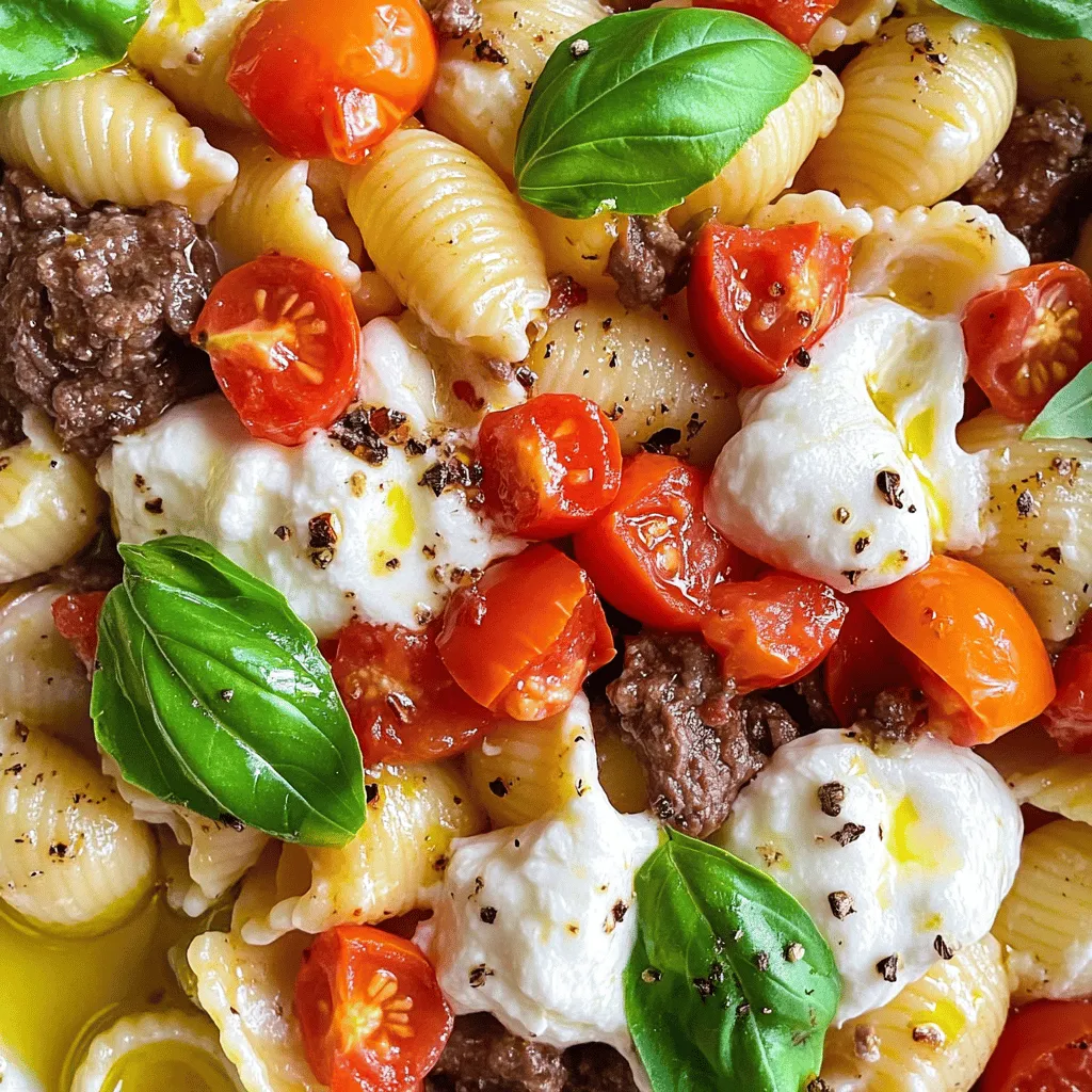 What are the essential ingredients for this recipe? For Savory Beef & Shell Pasta Bliss, you need a few key items. Start with 8 oz of shell pasta. Then, grab 1 lb of ground beef. You will also need 1 medium onion, 2 cloves of garlic, and a can of diced tomatoes. Don’t forget 1 cup of beef broth and 1 tablespoon of tomato paste. For flavor, use 1 teaspoon of Italian seasoning and ½ teaspoon of red pepper flakes if you like some heat. Finally, have 1 cup of shredded mozzarella cheese, 2 tablespoons of olive oil, and fresh basil to garnish. Salt and pepper are a must for taste.