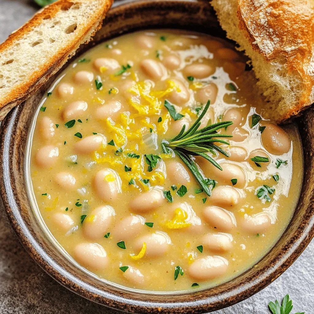 The Lemon Rosemary White Bean Soup recipe shines because of its simple, fresh ingredients. The main star is the white beans. I love using cannellini or navy beans for their creamy texture. They give the soup a hearty feel.